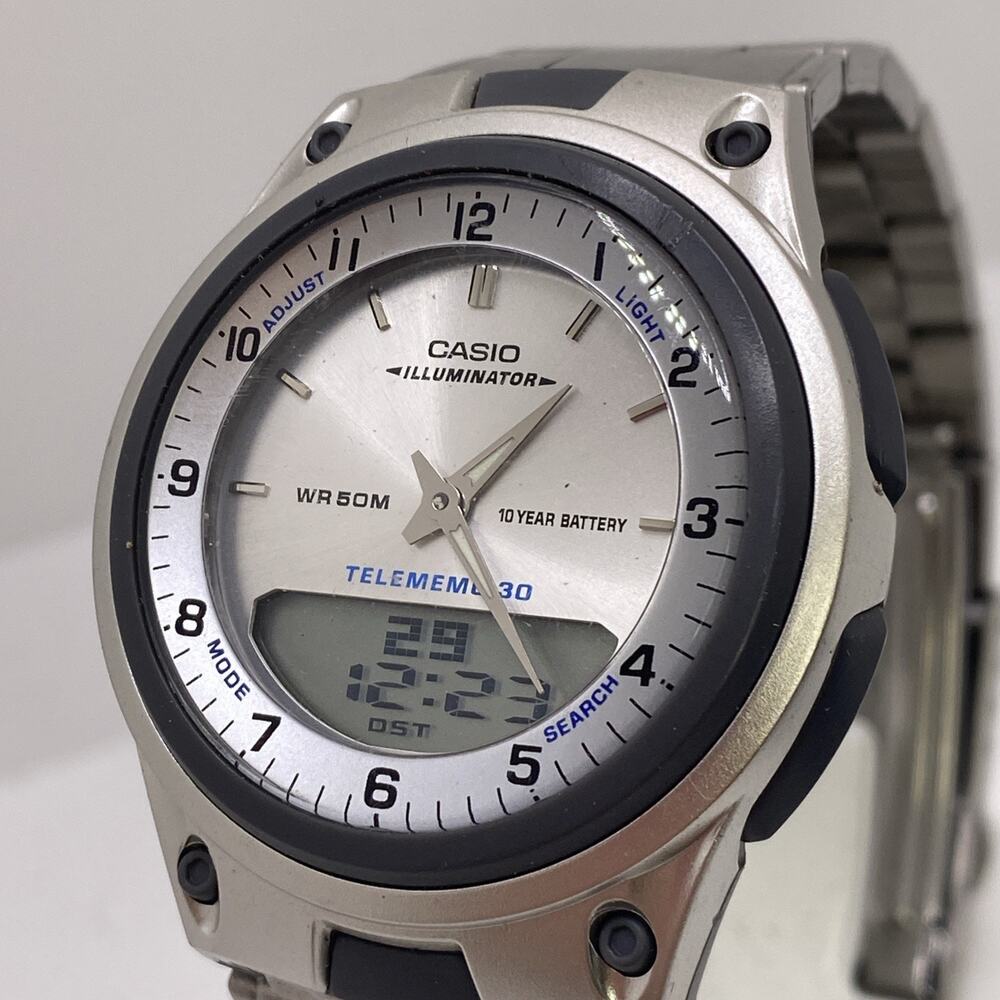 Casio Mens Telememo Watch Silver Tone Works New Battery